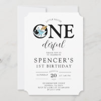 ONEderful Astronaut Boy's Birthday Invitation