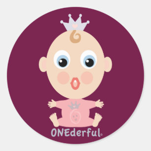ONEderful BABY Face - pink Classic Round Sticker