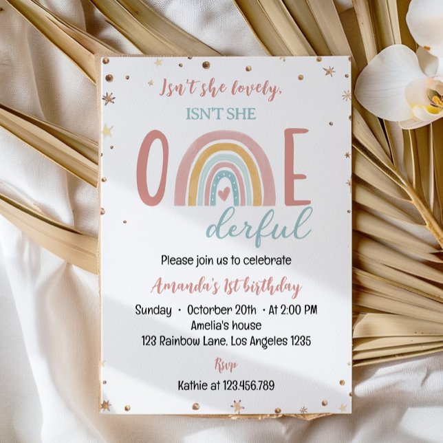 Onederful Boho Rainbow Birthday 1st Invitation (Creator Uploaded)