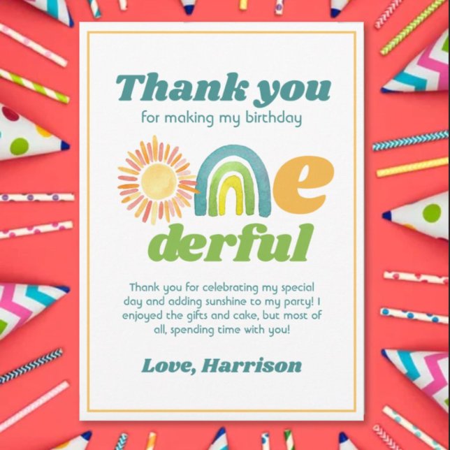 ONEderful Boho Rainbow First Birthday Thank You Card (Creator Uploaded)