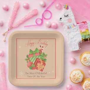 ONEderful Christmas Birthday Party  Paper Plate