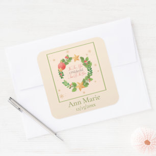 ONEderful Christmas Wreath Birthday Party Square Sticker