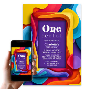 Onederful Colorful 1st Birthday Party Invitation