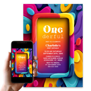 Onederful Colorful 1st Birthday Party Invitation