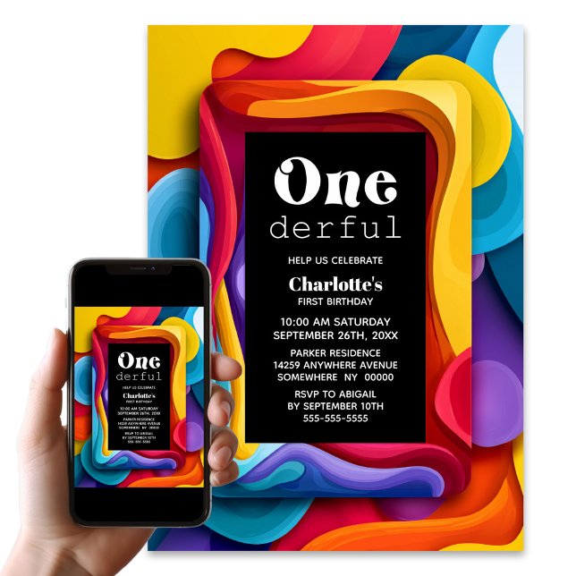 Onederful Colourful 1st Birthday Party Invitation (Creator Uploaded)