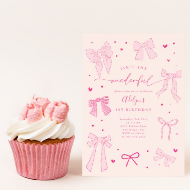 ONEderful Coquette Bow Pink Birthday Party Invitation (Creator Uploaded)