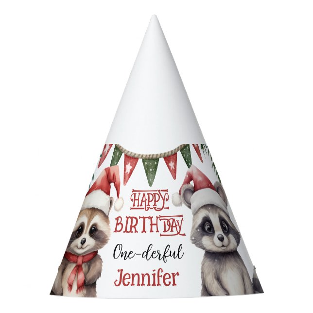 ONEderful Cute Racoon 1st Birthday Party Hat (Front)