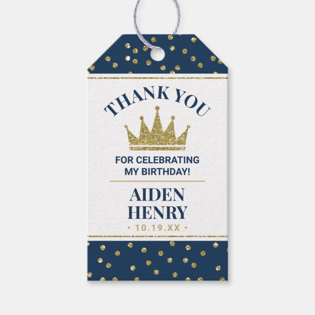 ONEderful Favour Tag in Blue and Gold, Prince (Front)