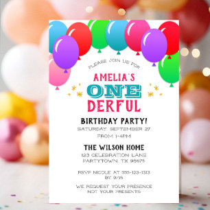ONEderful First Birthday Balloon Banner Pink Invitation