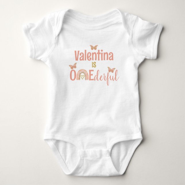 Onederful Girl's First Birthday Party Boho Outfit Baby Bodysuit (Front)