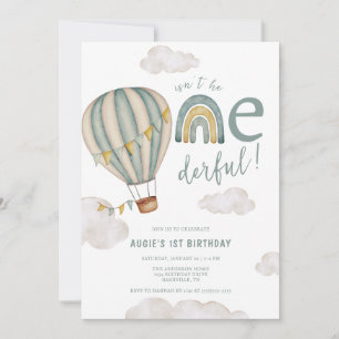 Onederful Hot Air Balloon Boys 1st Birthday Invitation