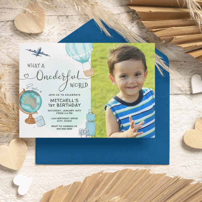 ONEderful Hot Air Balloon Photo First Birthday Invitation (Creator Uploaded)
