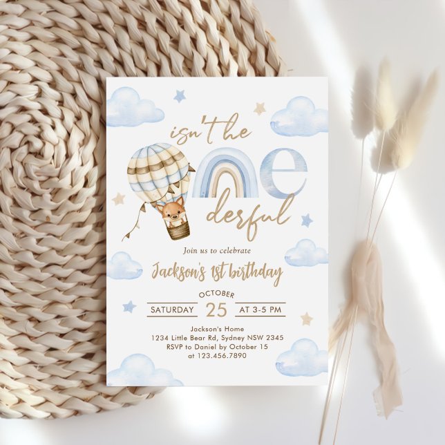 Onederful Hot Air Balloon Rainbow Boy 1st Birthday Invitation (Creator Uploaded)