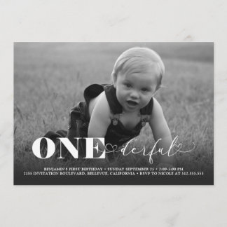 ONEderful Modern Photo 1st Birthday Invitation