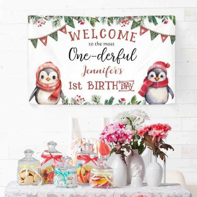 ONEderful | Penguin Christmas 1st Birthday Party Banner (Creator Uploaded)