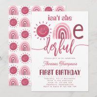 Onederful Pink Rainbow Sunshine Virtual Birthday