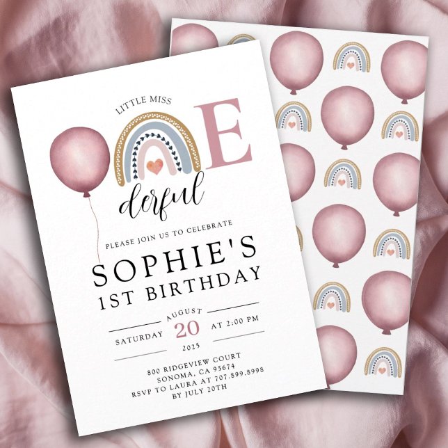 Onederful Rainbow Girl's 1st Birthdayt Invitation (Creator Uploaded)