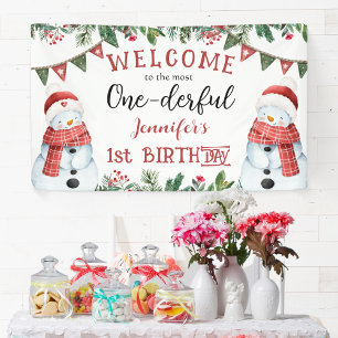 ONEderful   Snowman Christmas 1st Birthday Party Banner
