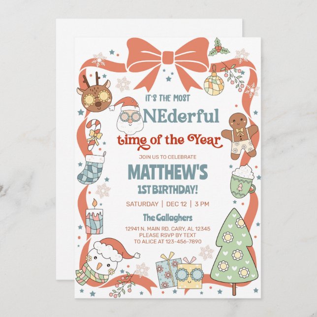 ONEderful time of the year Christmas 1st birthday. Invitation (Front/Back)
