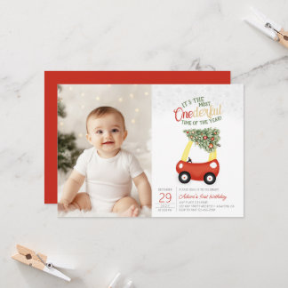 ONEderful Time Of The Year photo car 1st Birthday Invitation