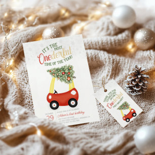 ONEderful Time Of The Year Red car 1st Birthday  Invitation