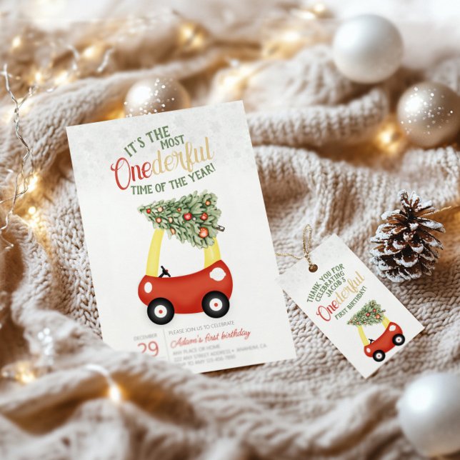 ONEderful Time Of The Year Red car 1st Birthday  Invitation (Creator Uploaded)