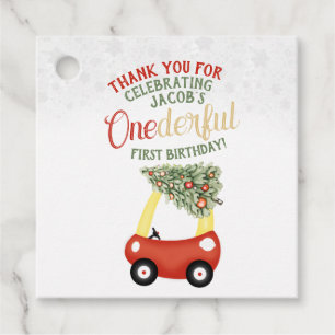 ONEderful Time of the Year Red car party Birthday Favour Tags