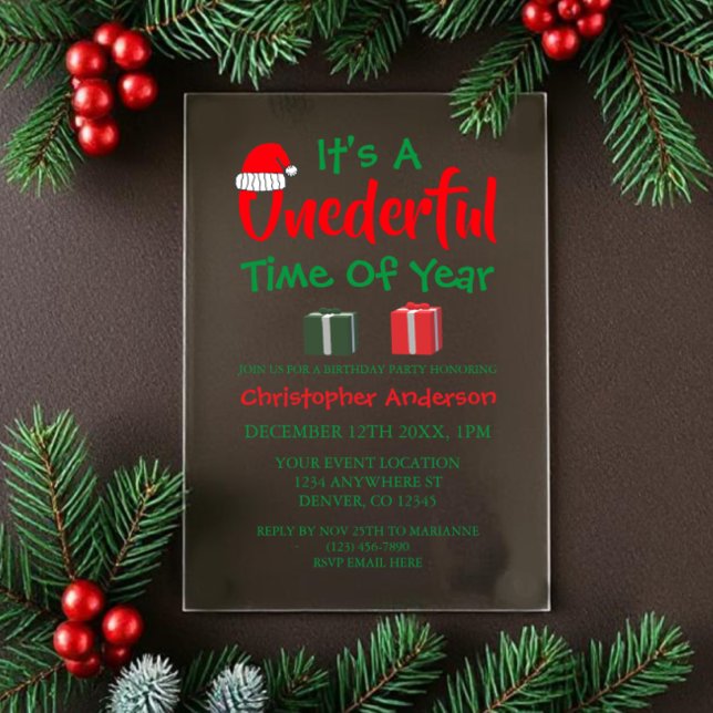 Onederful Time Of Year Christmas 1st Birthday Acrylic Invitations (Creator Uploaded)