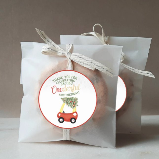 ONEderful Time of Year Red cosy coupe car  Classic Round Sticker (Creator Uploaded)