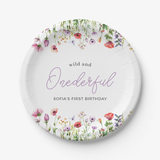 Onederful Wildflower First Birthday Paper Plate (Front)