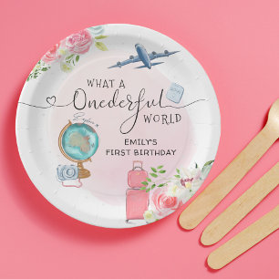 ONEderful World Girls 1st First Birthday Party Paper Plate