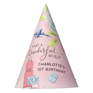 ONEderful World Girls First Birthday Party Hat
