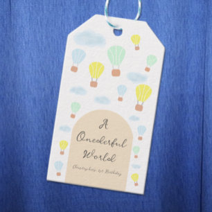 Onederful World Hot Air Balloon 1st Birthday Gift Tags