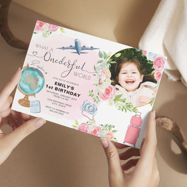 ONEderful World Photo Girls 1st Birthday Party Invitation (Creator Uploaded)