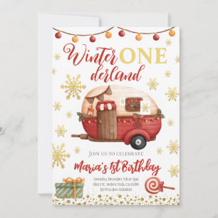 Onederland Christmas camper Kids Birthday Invitation