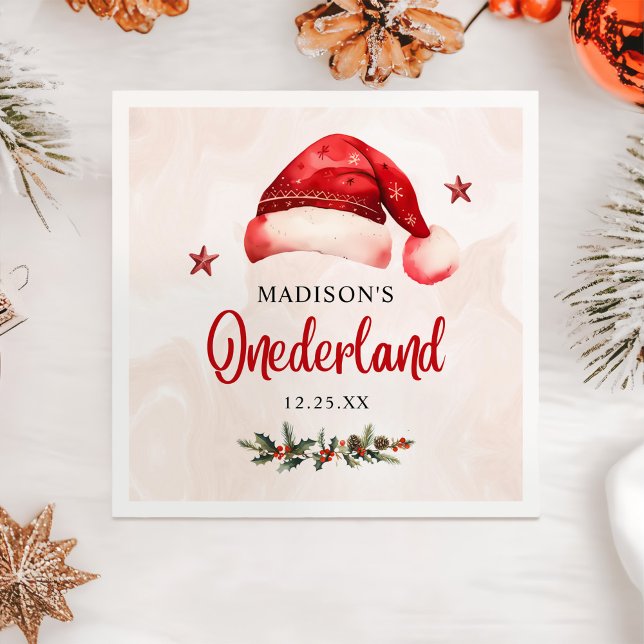 Onederland Christmas Santa Hat 1st Birthday Napkin (Creator Uploaded)