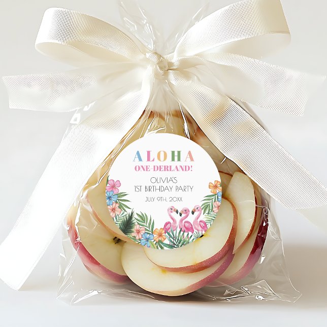 Onederland Summer Tropical Flamingo 1st Birthday Classic Round Sticker (Onederland Summer Tropical Flamingo 1st Birthday Classic Round Sticker)