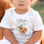 ONEderlful 1st First Birthday Cute Fox Outfit Toddler T-Shirt<br><div class="desc">Gender neutral modern winter first birthday design "ONEderful" and watercolor winter nature with fir trees and cute mummy and baby fox.</div>