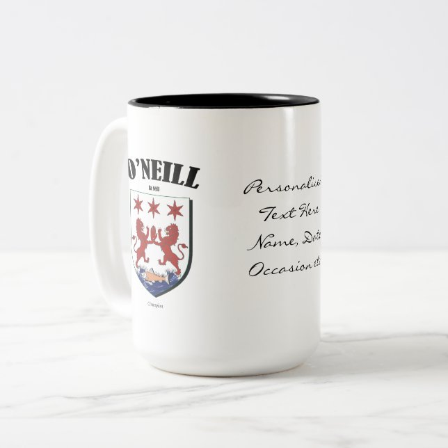 O'Neill Family Crest, Translation & Meaning Two-Tone Coffee Mug (Front Left)
