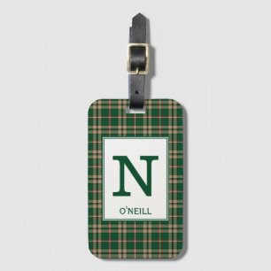 O'Neill Tartan Green and Tan Plaid Pattern Luggage Tag