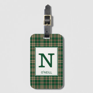 O'Neill Tartan Green and Tan Plaid Pattern Luggage Tag