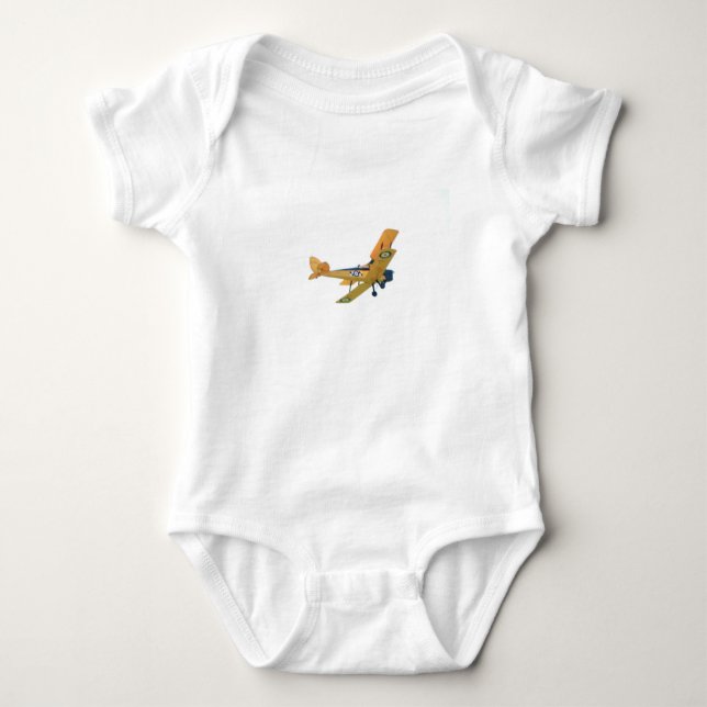 Onesy with yellow Bi - Plane, Aeroplane, Plane Baby Bodysuit (Front)