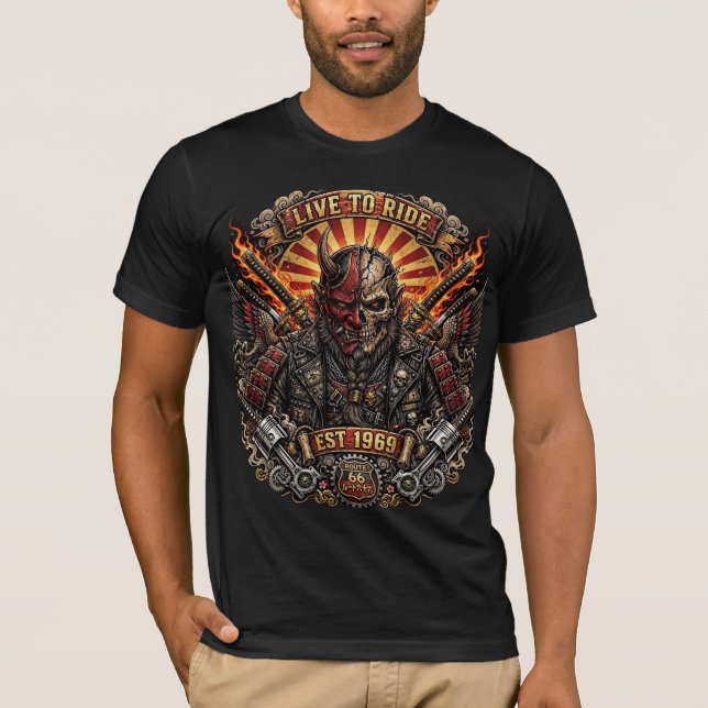 Oni Biker Samurai , Live to Ride Samurai Oni T-Shirt (Front)