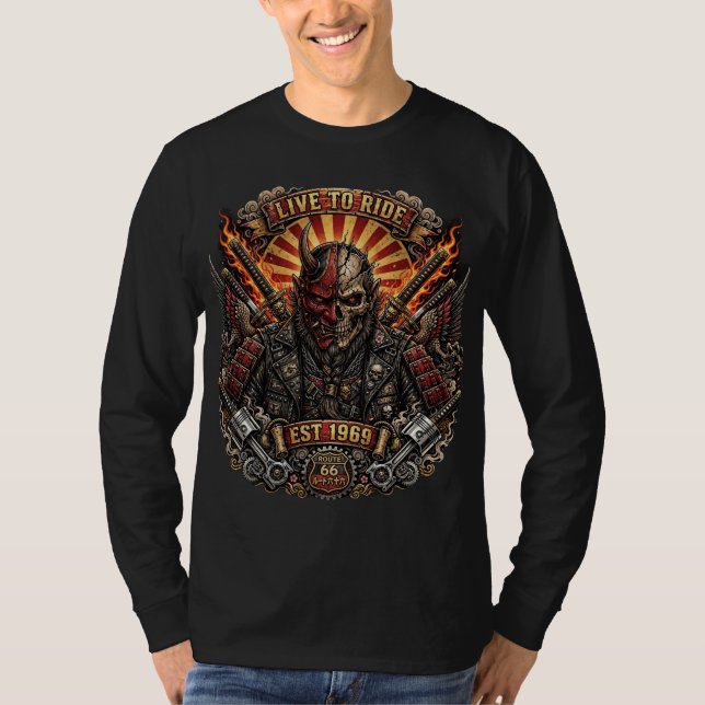 Oni Biker Samurai , Live to Ride Samurai Oni T-Shirt (Front)