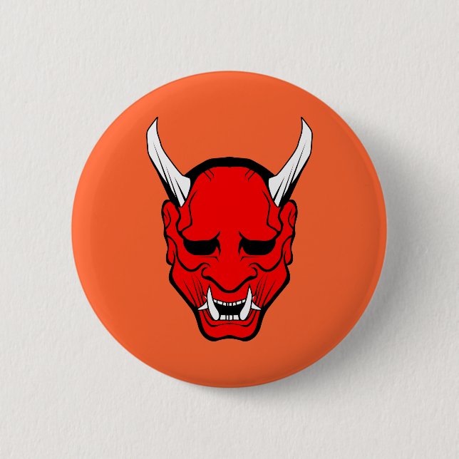 Oni Devil Mask Red 6 Cm Round Badge (Front)
