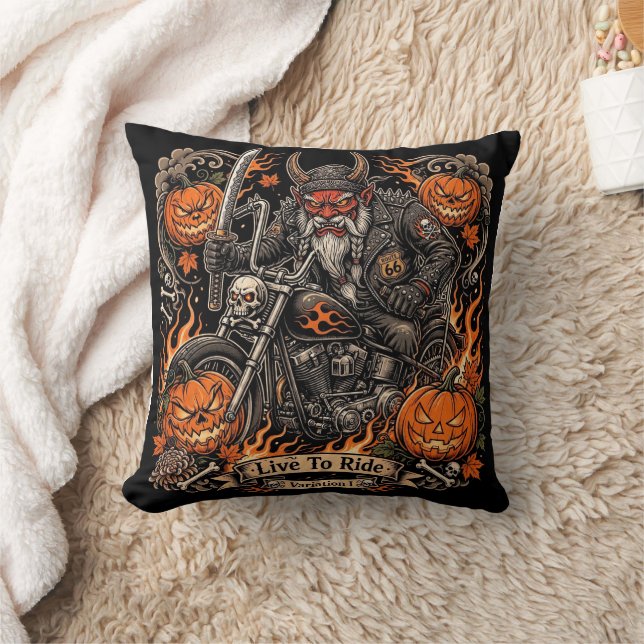 Oni Samurai Biker Halloween Pillow - Live To Ride  (Blanket)