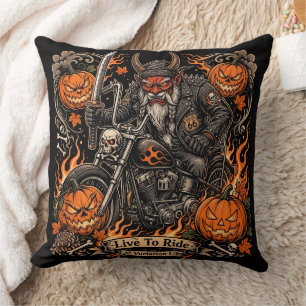 Oni Samurai Biker Halloween Pillow - Live To Ride
