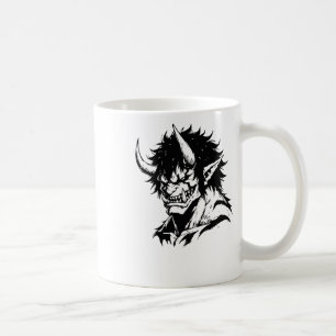 Oni Yokai Japanese Outline Portrait Sticker  Coffee Mug
