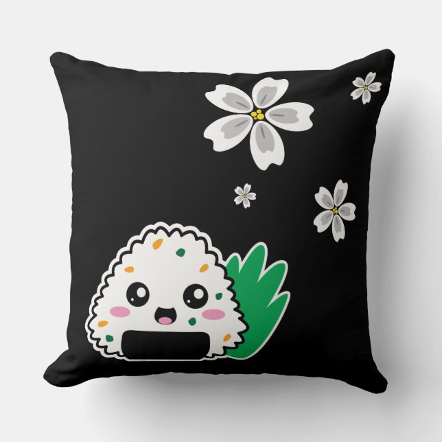 Onigiri and White Sakura Pillow (Front)