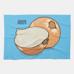 Onion cartoon illustration tea towel